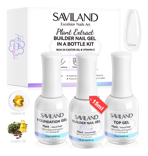 Saviland Clear Builder Kit De Gel De Uñas En Una Botella: .