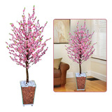 Árvore Cerejeira Sakura Rosa 1.40cm + Vaso De Vidro