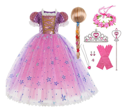 Vestido Halloween Princesa Niña Lentejuelas Con Peluca