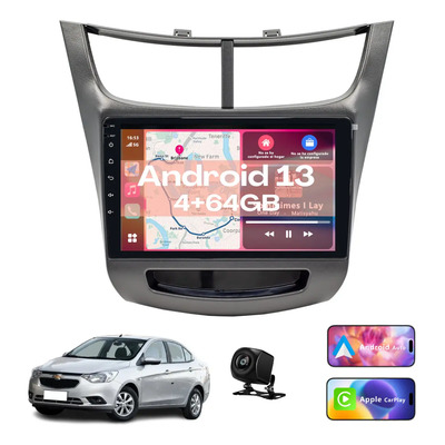 Autoestéreo Carpaly Android 4+64GB Para Chevrolet Sail 2015-2020 Estéreo Chevrolet Aveo 2018-2023 Coche Pantalla Táctil Inalámbrico Android Auto stereo carro Mirror Link Bluetooth WIFI GPS Cámara | Envío gratis