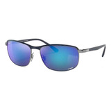 Anteojos De Sol Polarizados Ray-ban Rb3671ch Chromance Standard Con Marco De Metal Color Matte Blue, Lente Grey/blue Espejada, Varilla Sand Blue De Metal - Rb3671ch