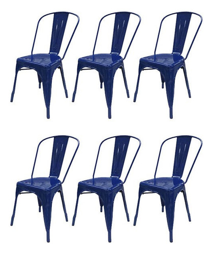 Silla De Comedor Desillas Tolix, Estructura Color Azul Oscuro, 6 Unidades