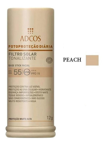 Adcos Filtro Solar Tonalizante Fps 55 Base Stick 12g Peach