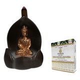 Incensário Cone Cascata Buda Indiano Lotus 13cm Com Cor Marrom- Buda - Flor De Laranjeira Buda Na Lótus