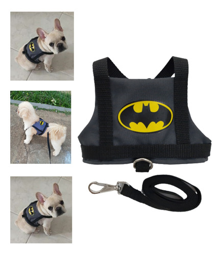 Tam: G Coleira Peitoral Passeio Cachorro Gato Dog Batman