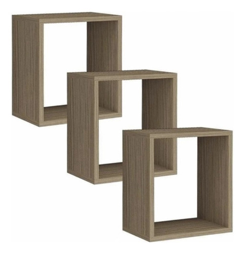 Kit 03 Nichos Quadrados Decorativos Mdf Amadeirado 40x40