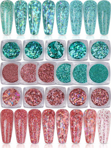 Spearlcable Holographic Nail Glitter 16 Cajas Uñas Polvo Uña