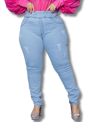Calça Jeans Feminina Plus Size Confortável Elástico E Lycra