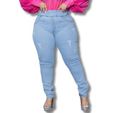 Calça Jeans Feminina Plus Size Confortável Elástico E Lycra