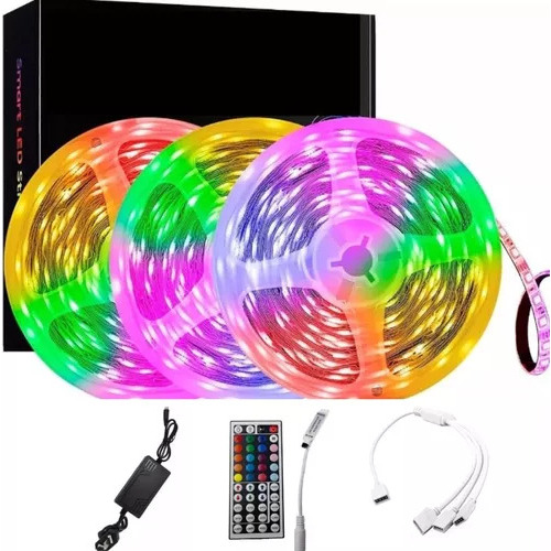 Tira Led Rgb 15 Mts Control 44 Teclas Efectos Gamer Fuente