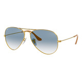 Anteojos De Sol Ray-ban Aviator Gradient Standard Con Marco De Metal Color Polished Gold, Lente Light Blue De Cristal Degradada, Varilla Polished Gold De Metal - Rb3025