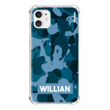 Capa Capinha Com Nome Personalizada Camuflado Azul