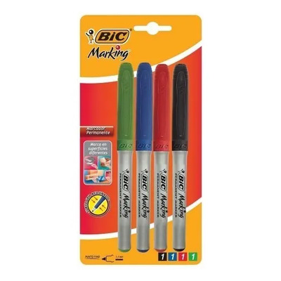Marcador Permanente Delgado Bic Marking 4 Colores Grip | MercadoLibre
