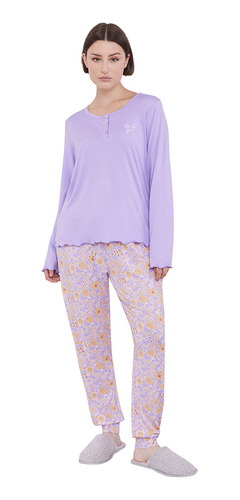 Pijama Mujer Básico Bottom Print Lila Corona