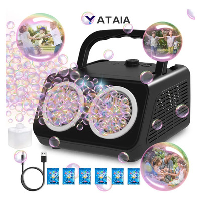 YATAIA Máquina de Burbujas Automática para Niños 5000\u002Fmin 250ml Recargable Portátil Con 2 Velocidades Automática Con Luces LED cañon de espuma + 6 paquetes de solución de burbuja | Envío gratis