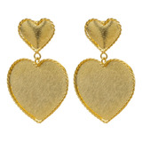 Aretes Largos- Corazón -bronce Baño Oro 24 Kilates