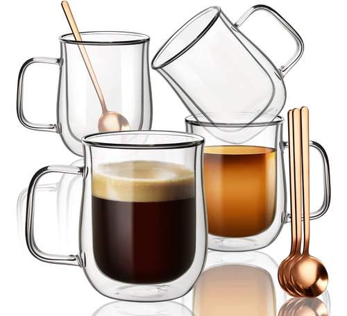 Comfome Double Wall Glass Coffee Mugs 12 Oz, With 4 Fine ...