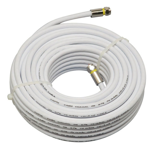 Cabo Rg6 Branco 30 Mts Coaxial Antena Tv Pronto C/ Conector