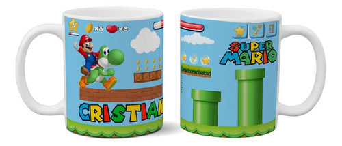 Taza De Cerámica Personalizada Con Nombre Super Mario Art M8