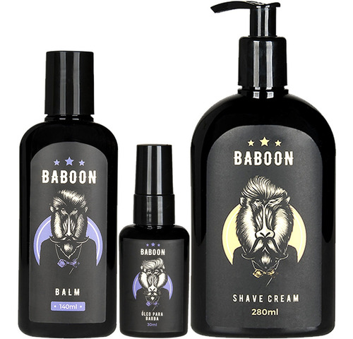 Kit Creme Barbear, Balm Hidratante E Óleo Para Barba Baboon 