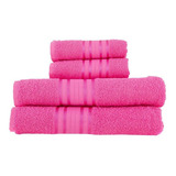 Kit 4 Toalhas Banho Algodão Rápida Absorção Toque Suave Cor Pink