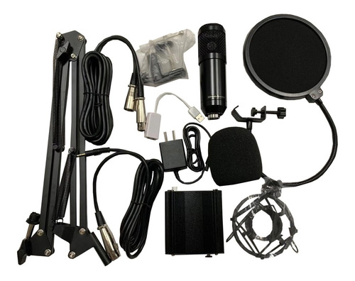 Set Microfono Condenser Fuente Phantom Usb Arana Brazo Cable