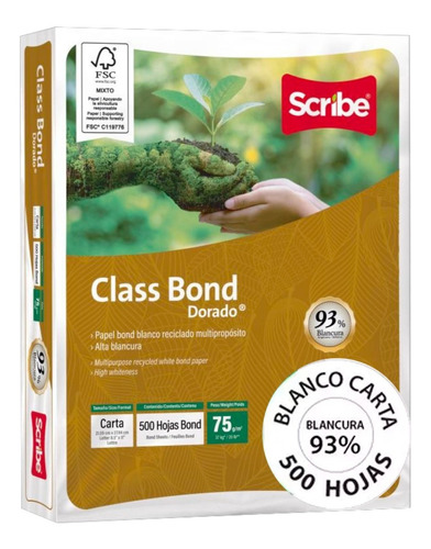 Papel Carta Scribe Class Bond Dorado - 1 Paquete Con 500 Hojas Color Blanco