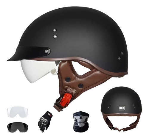Retro Motorcycle Halfhelmet With Retractable Inner Sun Shade | Meses sin interés