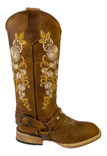 Bota Vaquera Dama Rodeo 100% Piel Miel C/ Cinto Welt 087