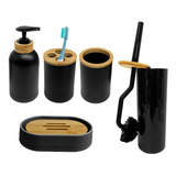 Kit Baño Unico Bambu X 5 Piezas Completo  Premium Negro