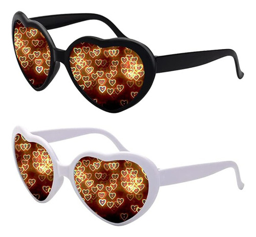 2pcs Lentes De Corazón Con Luz 3d Con Efecto Corazones