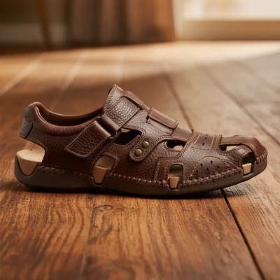 Sandalia Huarache Hombre Piel Genuina Mod 6256 Confort Cocoa Tumbled 27 Mx