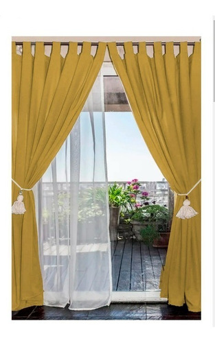 Cortinas Ambiente Doble 4 Paños + Borlas Con Envio Gratis