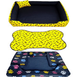 Cama Para Cachorro Grande Gg 95x95 Cm + Tapete E Capa Extra Cor Cama Amarela +capa Azul Marinho