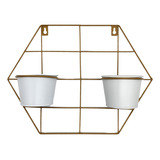 Macetero Doble De Fierro De Pared Hexagonal Colgante Dorado