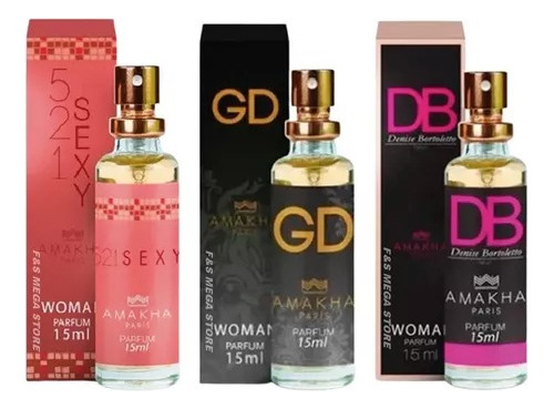 Kit 3 Perfumes 15ml Feminino Amakha Paris 521 Sexy Gd Db