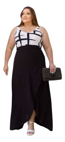 Saia Midi Envelope Transpassada Plus Size Veste Super Bem