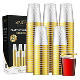 50 Copas De Plástico Dorado Desechables, 10oz Elegantes Para