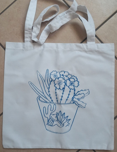 6 Bolsas Para Bordar Cactus 40x42cm Tela Diamante Blanca