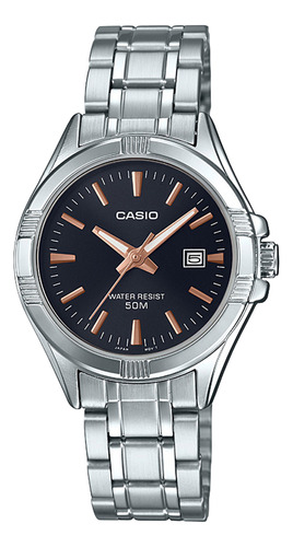 Reloj Casio Dama Original Ltp-1308d-1a2v Color De La Correa Plateado Color Del Bisel Plateado Color Del Fondo Negro