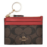 Monedero Coach Mini Skinny Id Case Con Diseño Estampado Coach Color Marrón Oscuro /rojo De Coated Canvas - 8cm X 11.5cm X 2cm