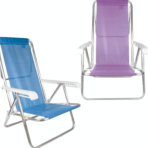2 Cadeiras De Praia/piscina Mor Alumínio 8 Pos Azul Claro