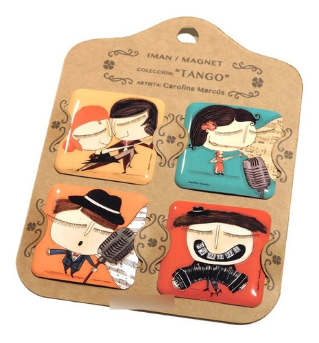 Cuatro Imanes En Aluminio Souvenir Argentina Tango Regalar 