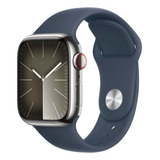 Apple Watch Series 9 Gps + Celular  Caja De Acero Inoxidable Color Plata De 45 Mm  Correa Deportiva Azul Tormenta - S/m - Distribuidor Autorizado