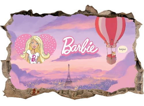 Vinilos Efecto 3d Pared Rota Barbie - 1m X 60cm  