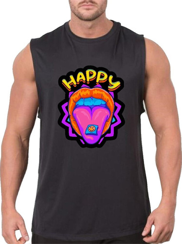 Regata Masculina Algodão Camiseta Happy Festa Rave Eletro