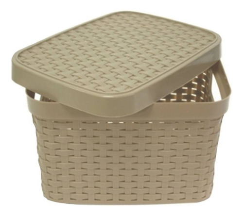 Cesto Canasto Caja Rattan Mediano Y Chico Con Tapa Color Color Beige Mediano