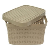 Cesto Canasto Caja Rattan Mediano Y Chico Con Tapa Color Color Beige Mediano