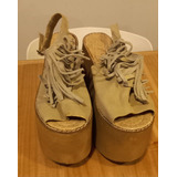 Zapatos Altos Plataforma Flecos Camel Oferta Talle 40