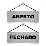 Placa Aberto E Fechado Com Cordão E Ventosa Pvc Aço Escovado